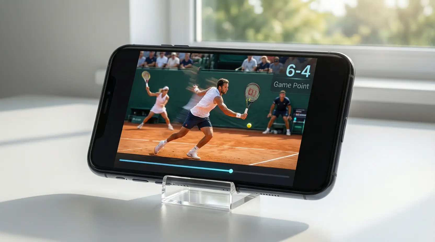Smartphone con app di streaming tennis live