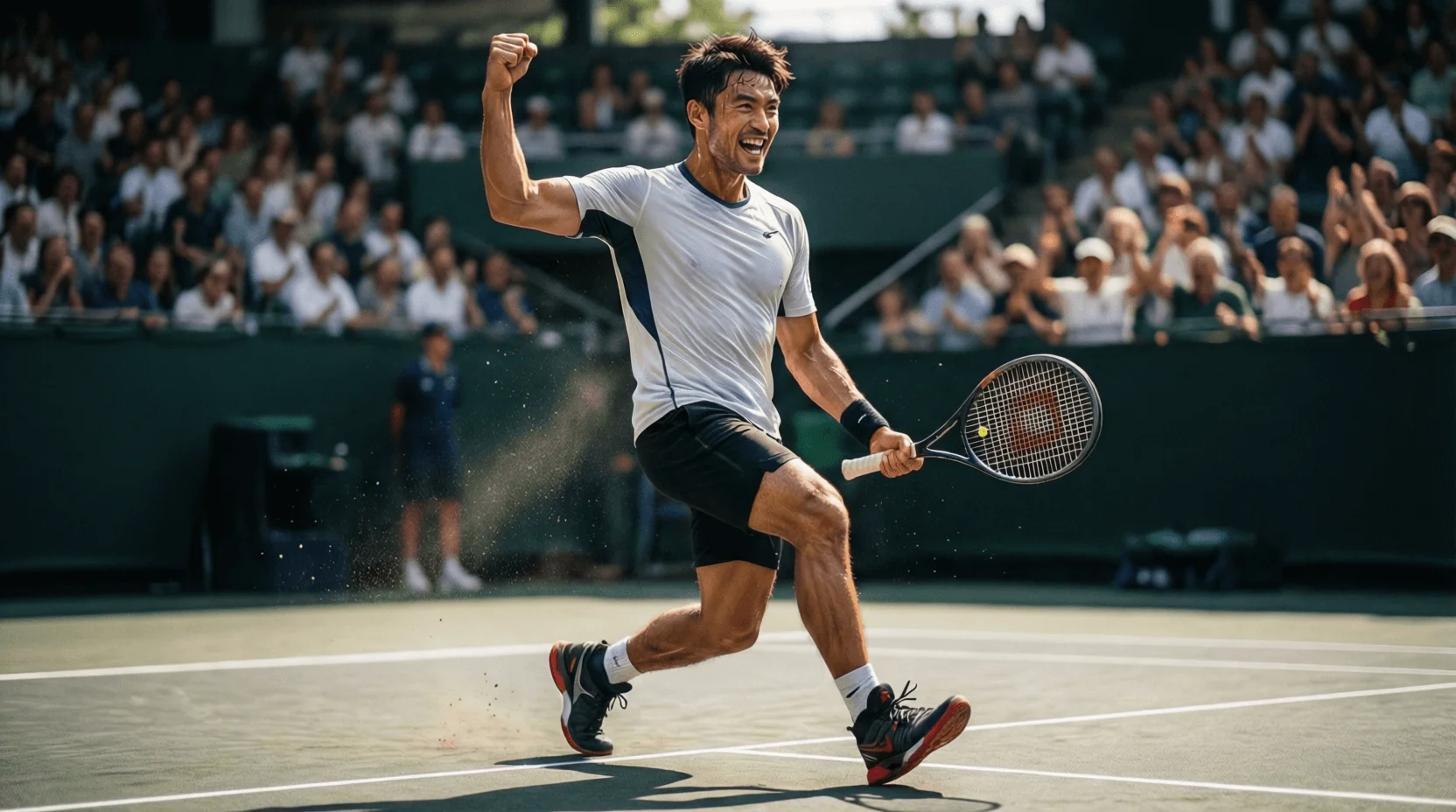 Tennista esulta dopo aver vinto un game importante