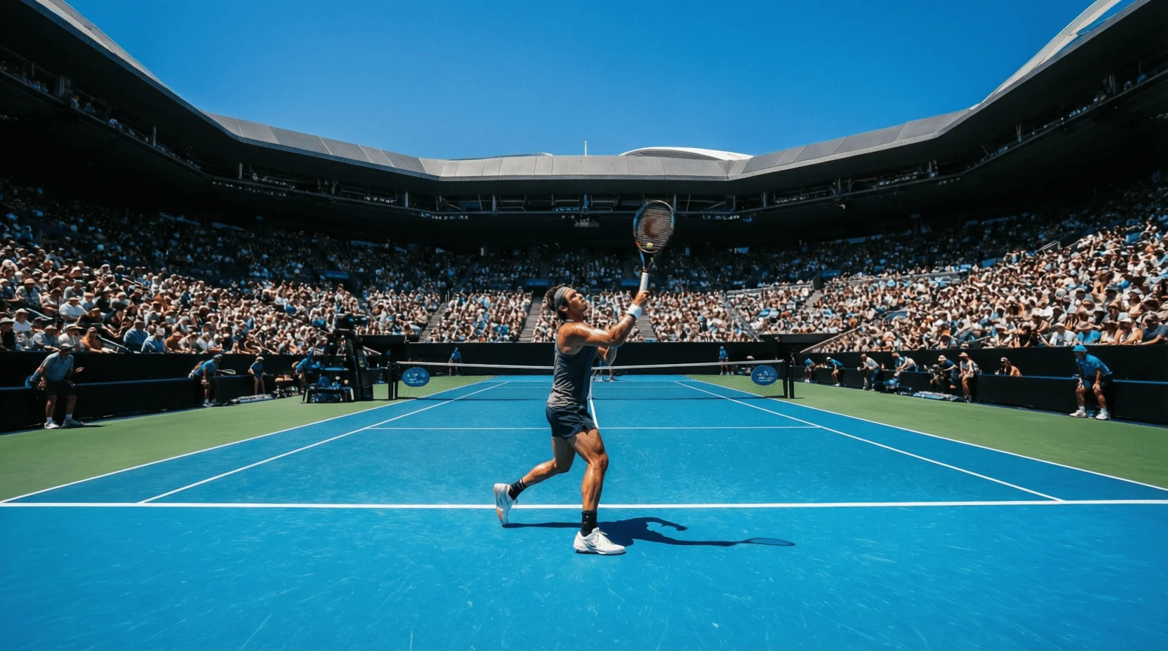 Match di tennis sul cemento blu dell'Australian Open a Melbourne