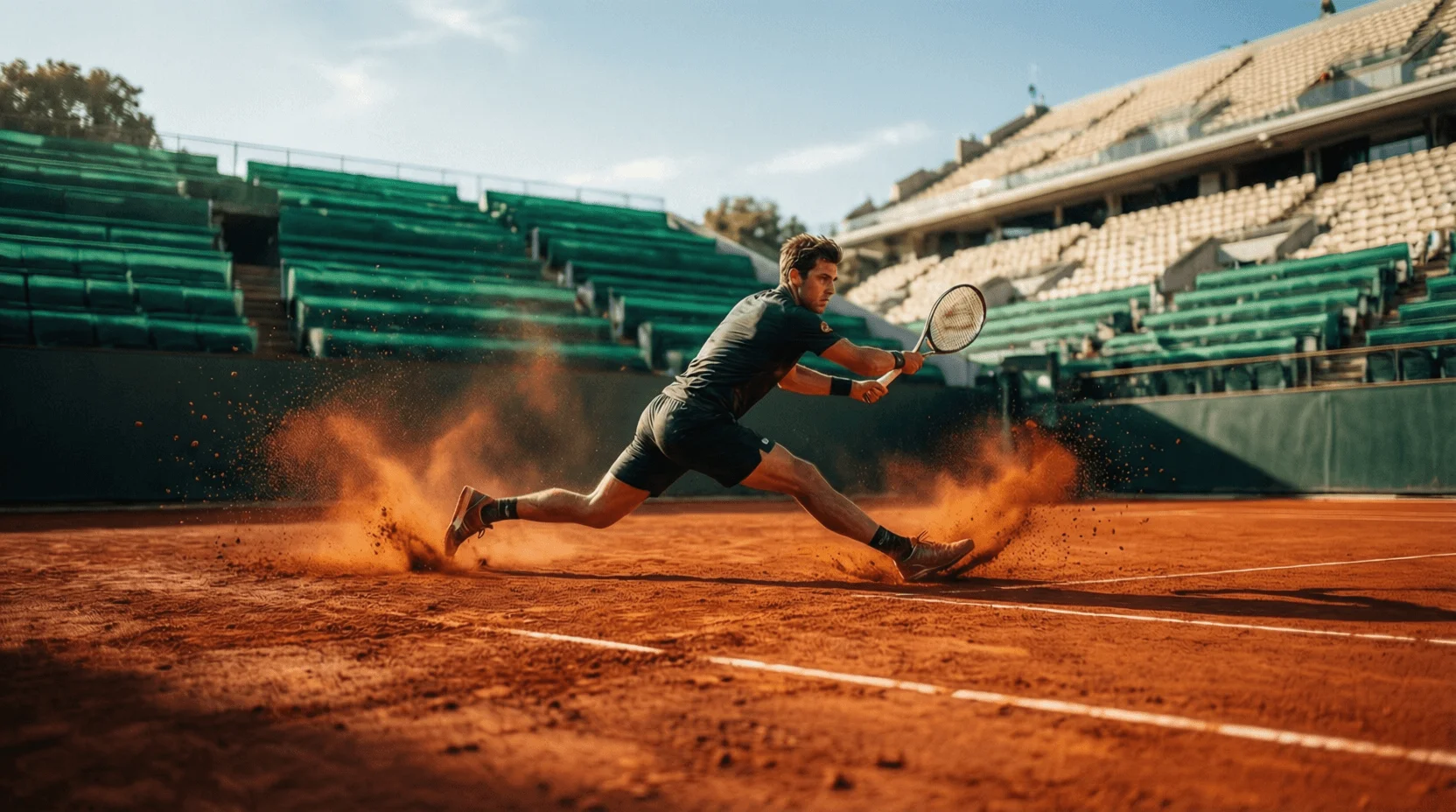 Tennista scivola sulla terra rossa del Roland Garros a Parigi