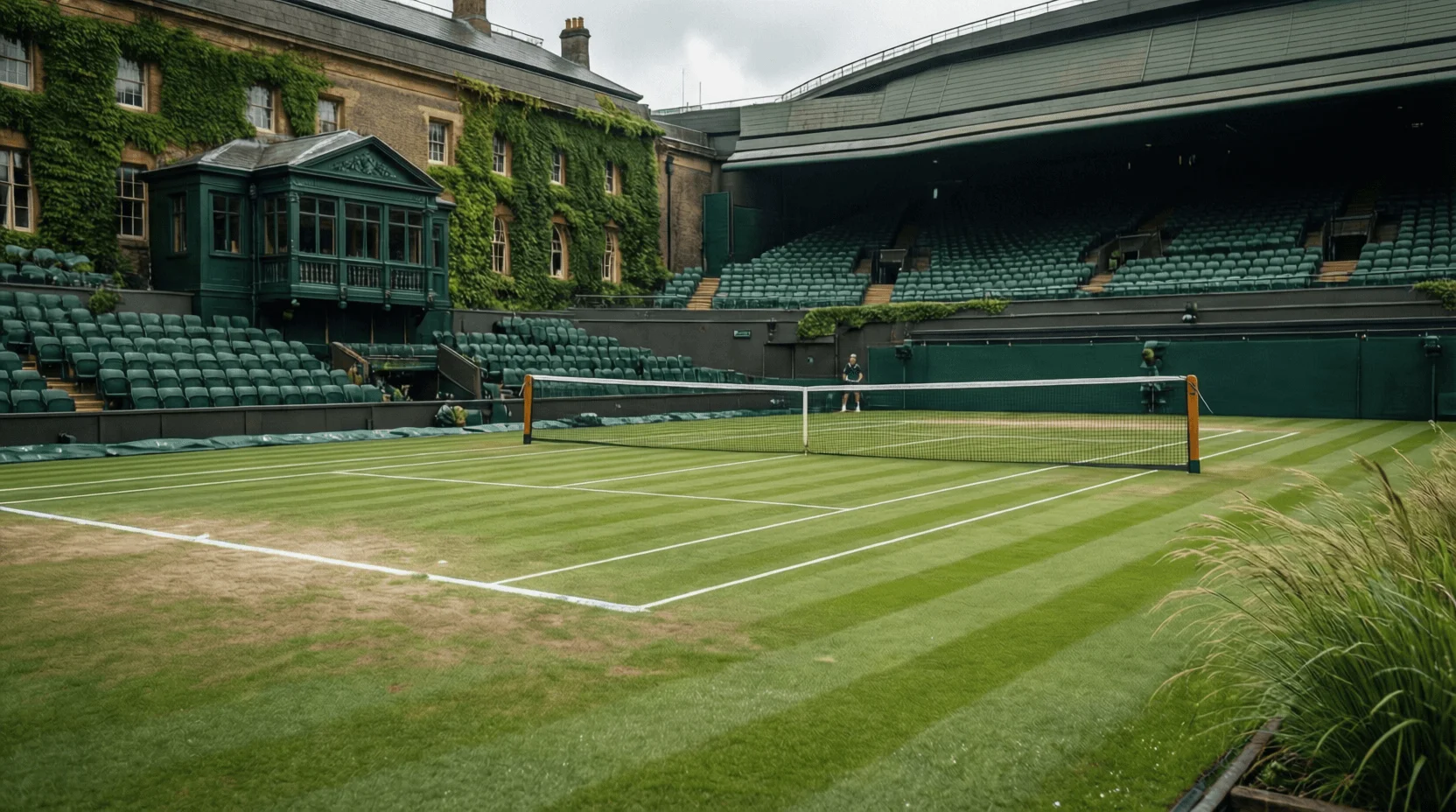 Campo centrale di Wimbledon con erba verde perfetta