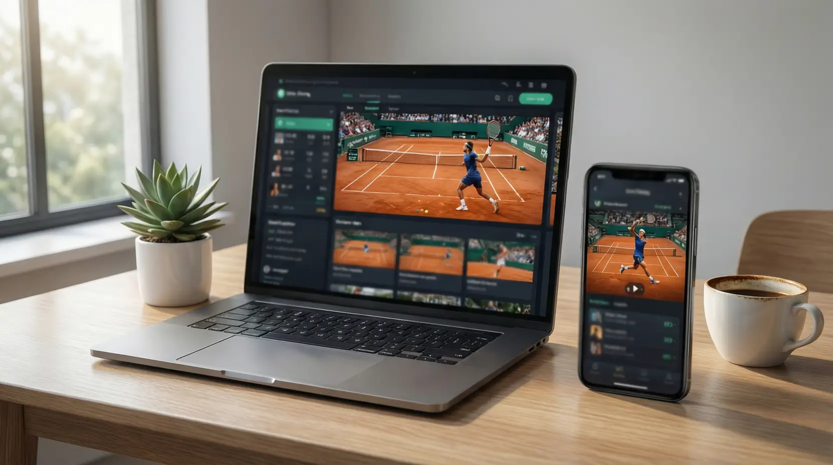 Laptop e smartphone con piattaforme di scommesse sportive tennis