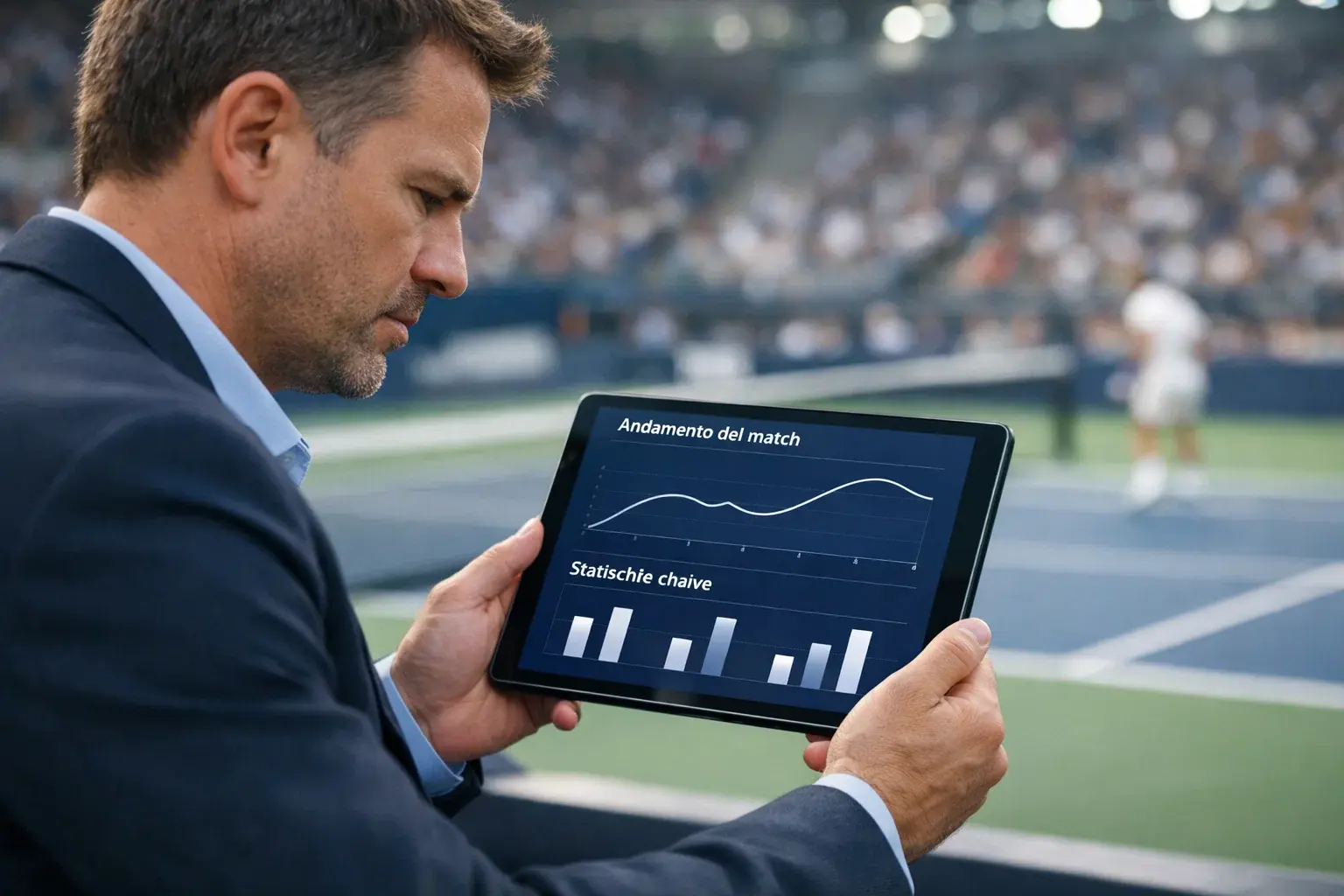 Analisi live di scommesse tennis con statistiche e opzione cash out
