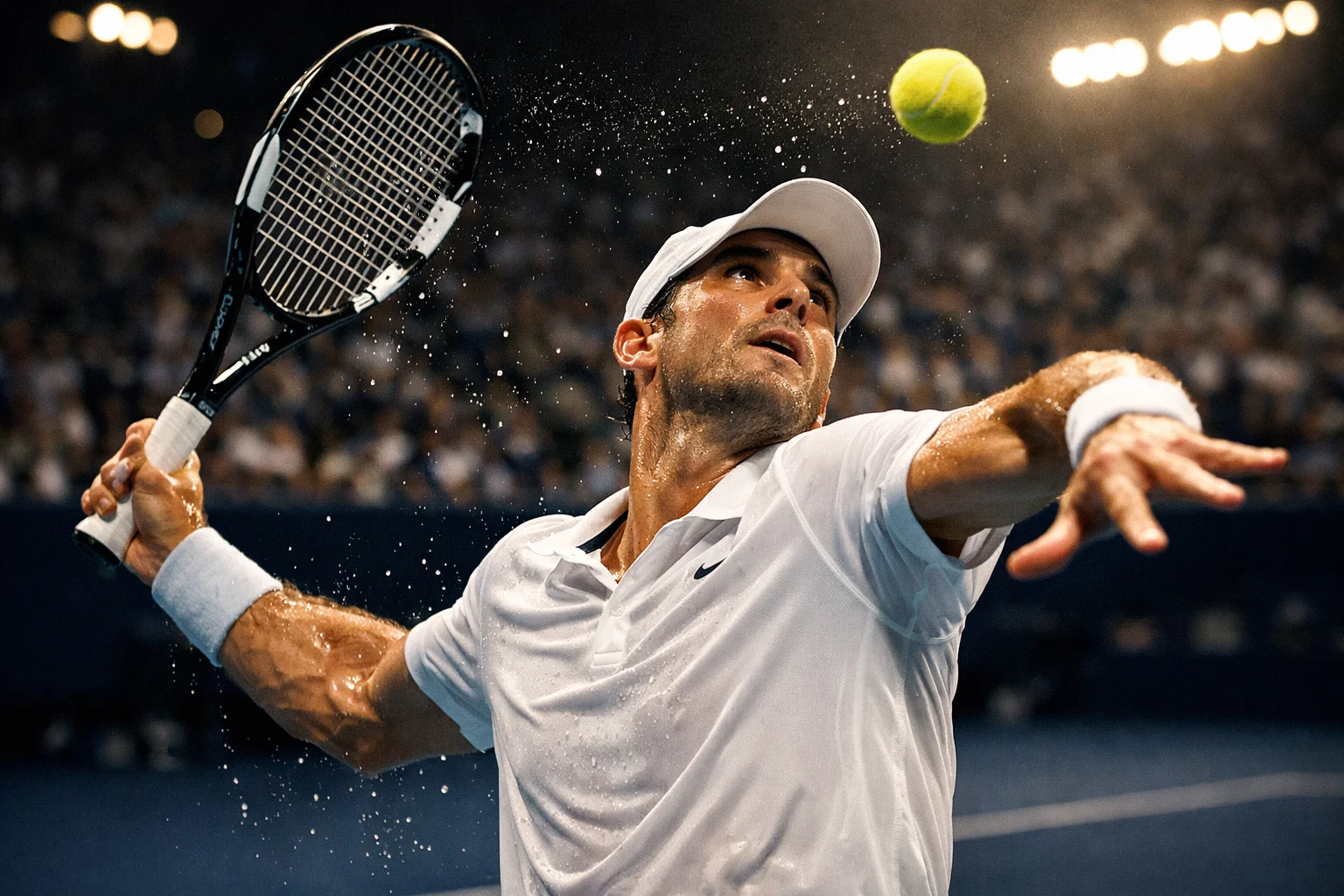 Giocatore di tennis in azione durante un break point decisivo